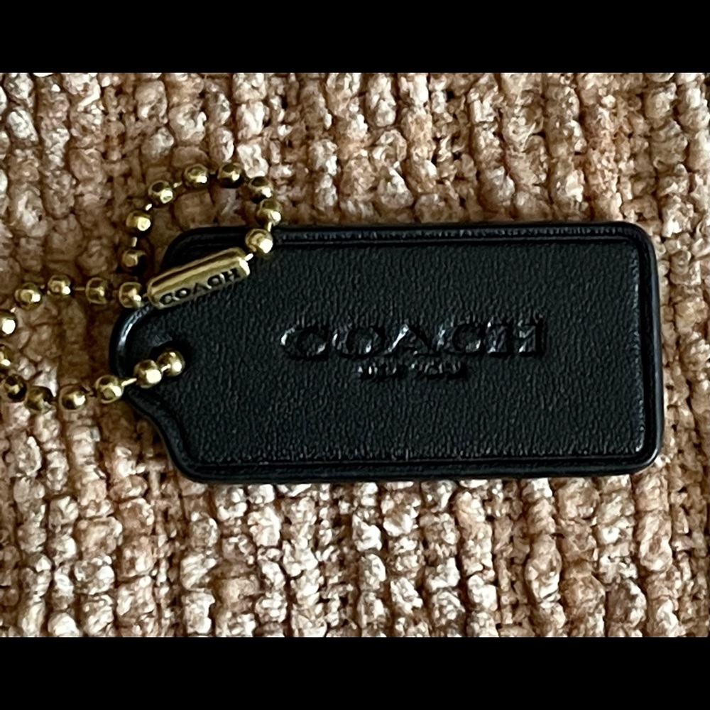Coach Medium Black Smooth Calf Leather Hang Tag w/ Gold Chain